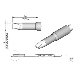 JBC C245-061 Soldering Tip 3.0 x 1.0 mm Chisel Straight