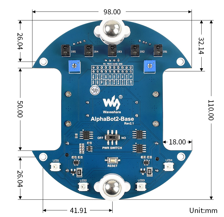 AlphaBot2-Base Abmessungen