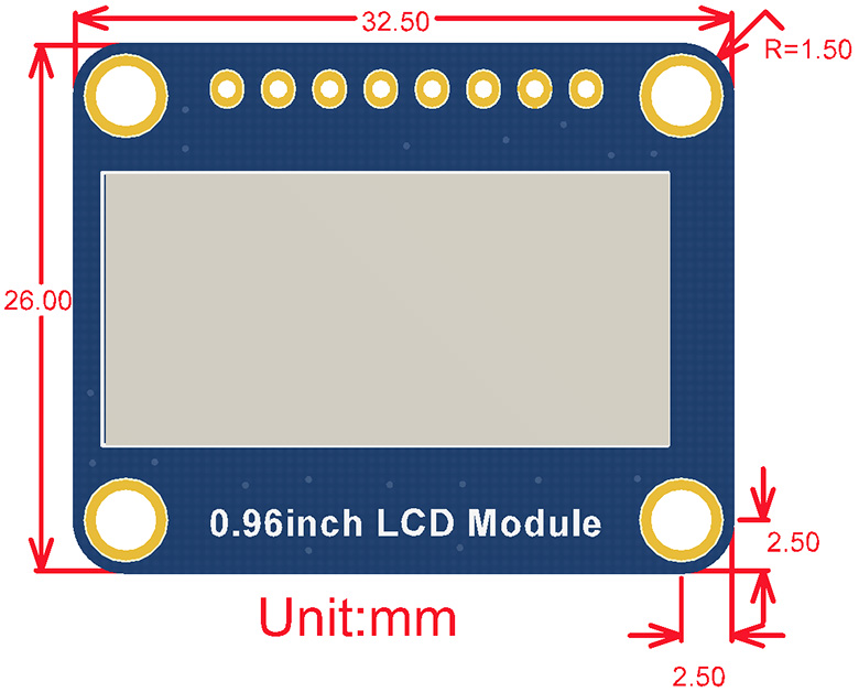 0.96inch LCD Module dimensions