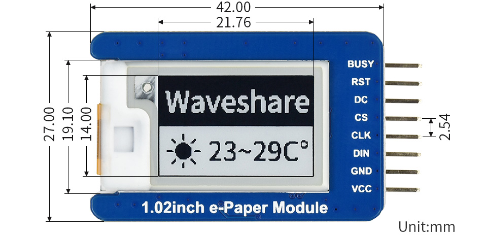 1.02inch e-Paper Module dimensions