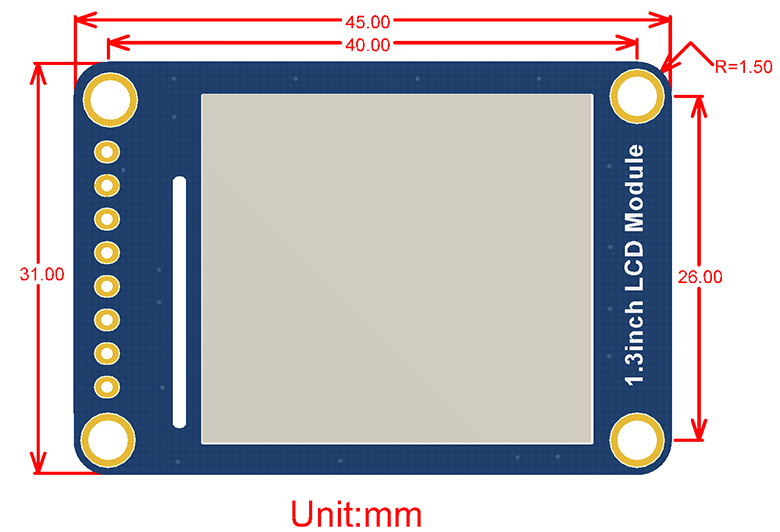 1.3inch LCD Module dimensions