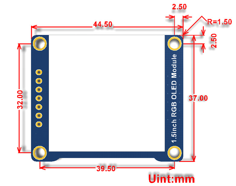 1.5inch RGB OLED Module dimensions