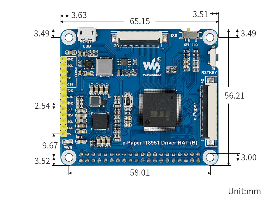 7.8inch e-Paper HAT e-Paper IT8951 Driver HAT (B) dimensions