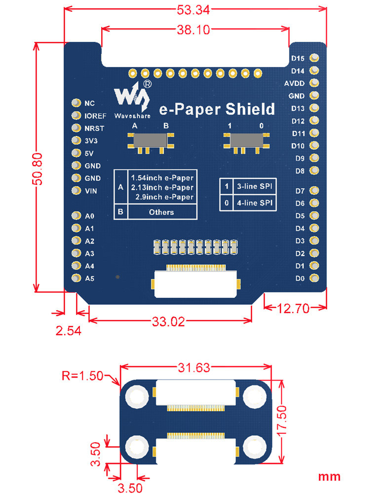 e-Paper Shield dimensions