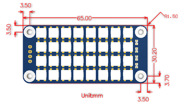 RGB LED HAT dimensions