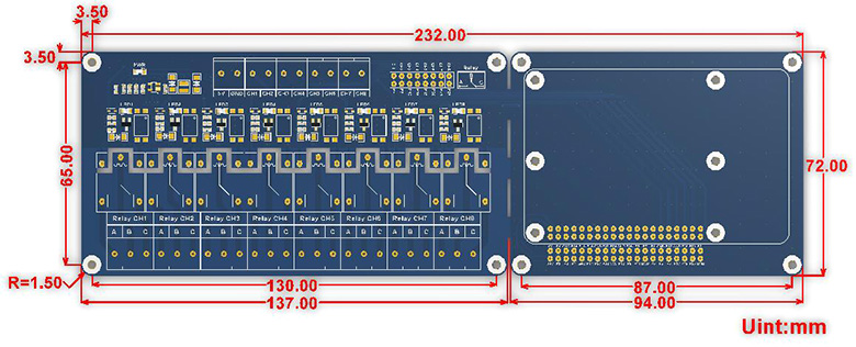 RPi Relay Board (B) dimensions