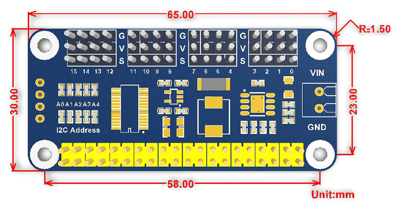 Servo Driver HAT (B) dimensions