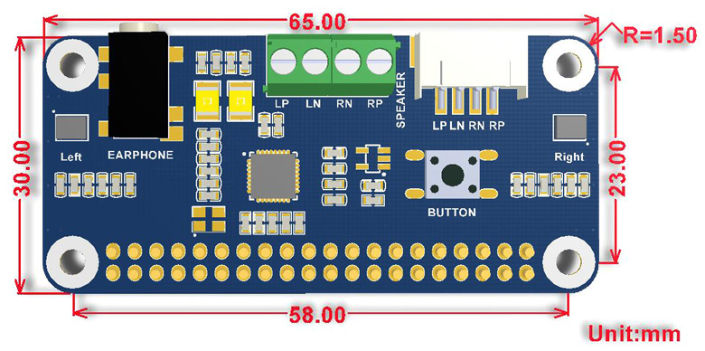 WM8960 Audio HAT dimensions